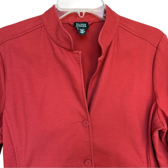 Eileen Fisher Textured Pique Cotton Jacket Sz Medium Red Orange Lightweight - Picture 2 of 7